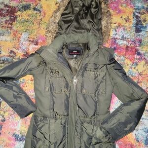 Miss Sixty Olive Utility Jacket with Faux Fur Hood